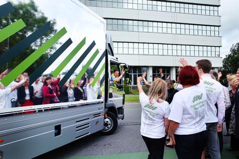 The Flying Spedan leaving the John Lewis distribution centre in Bracknell
